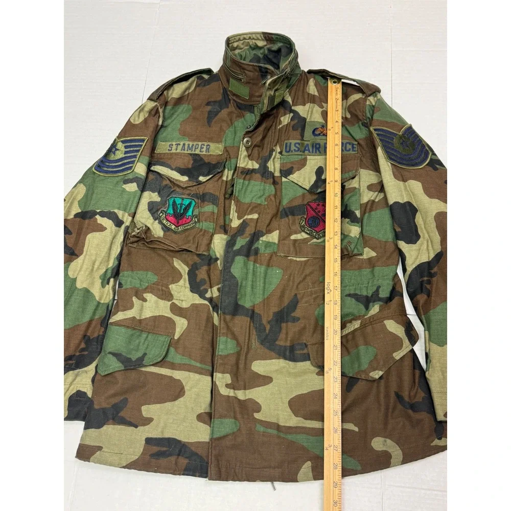 Vintage M-65 Field Coat Mens Small Regular Woodland Camo USAF Patches